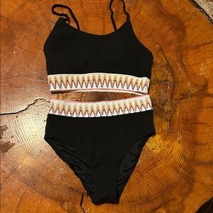 The Viral Black Two-Piece Bikini Set with Multicolor Zigzag Trim